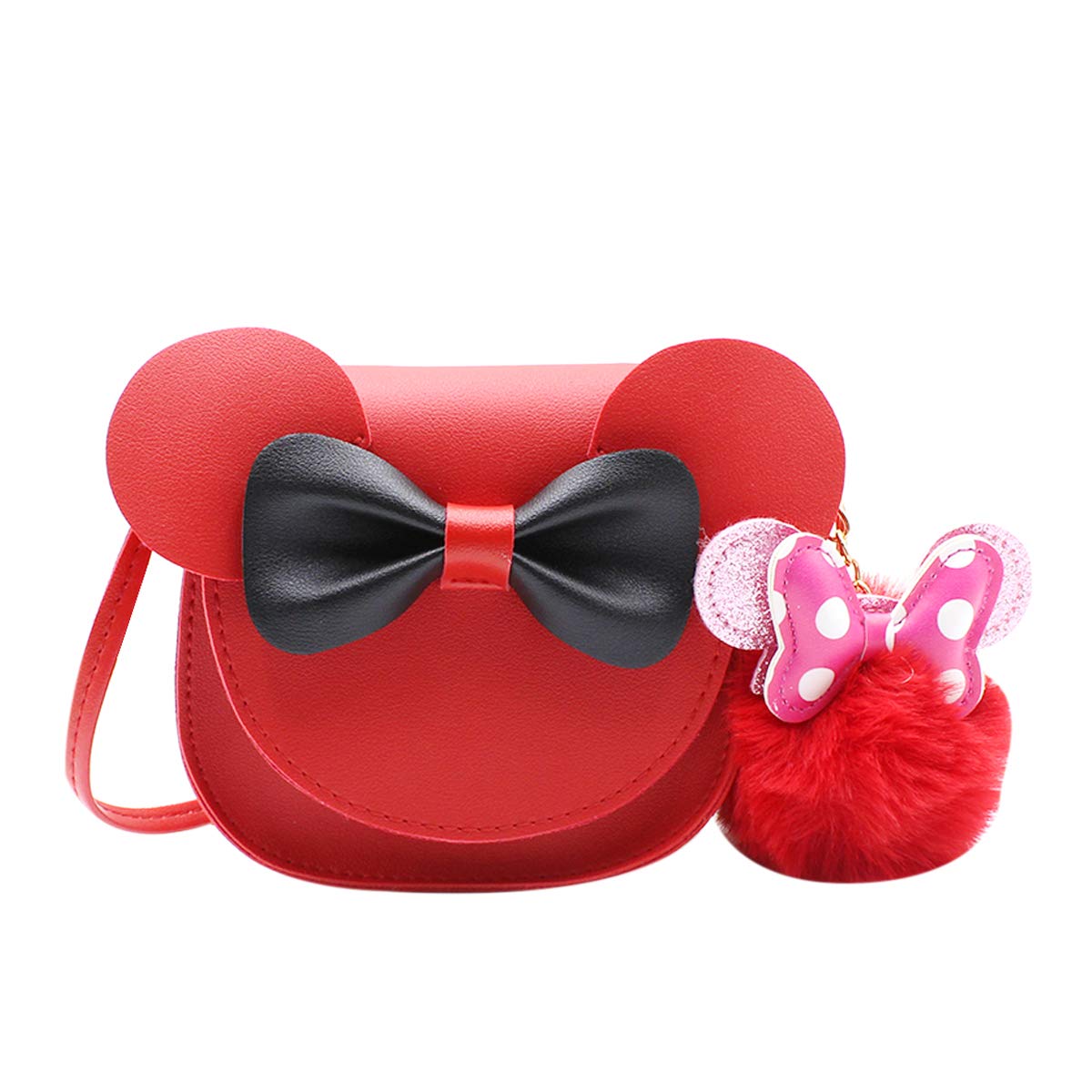 Girls Minnie Crossbody - w/ Bow-tie Pompom Keychain (Red)