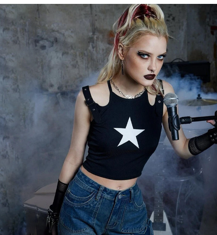 Fashion Vest Shirt with Adjustable Straps & Star Print