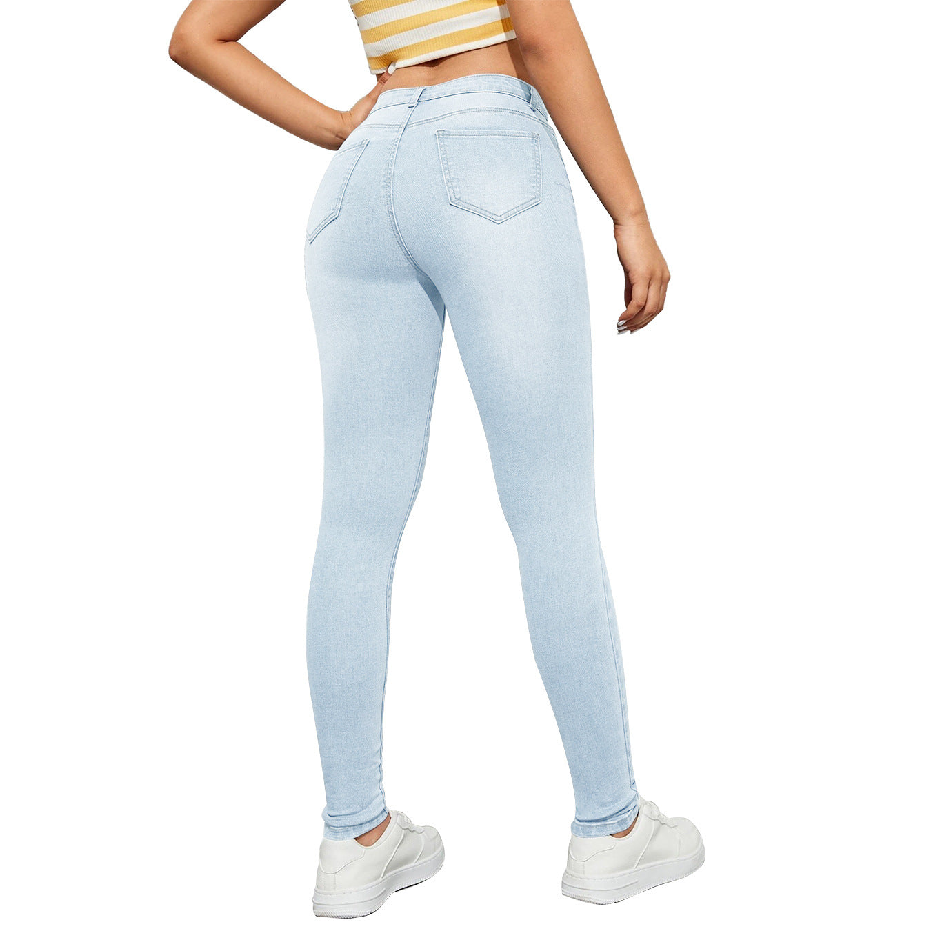 High Waist Skinny Jeans with Slash Pockets for Women