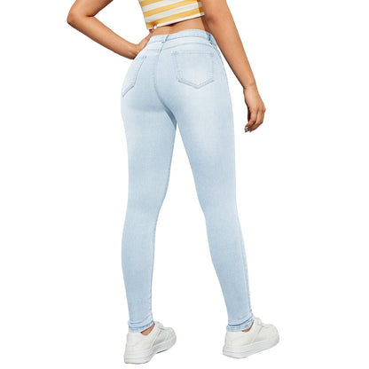 High Waist Skinny Jeans with Slash Pockets for Women