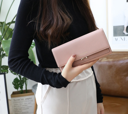 Women's Long Suede Wallet - Clutch Purse