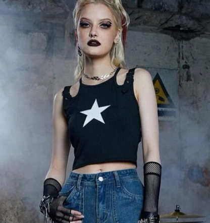 Fashion Vest Shirt with Adjustable Straps & Star Print