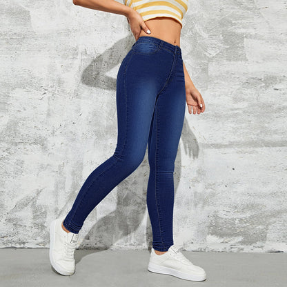High Waist Skinny Jeans with Slash Pockets for Women