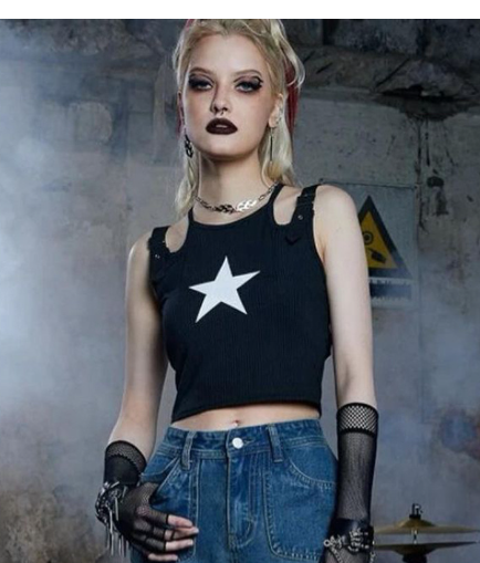 Fashion Vest Shirt with Adjustable Straps & Star Print