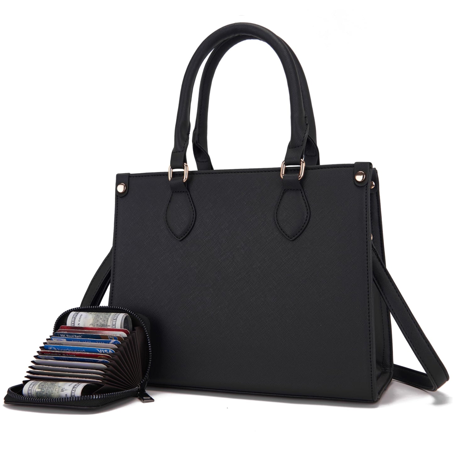 Vegan Leather Purse Set w/ Matching Wallet [2pcs Black]