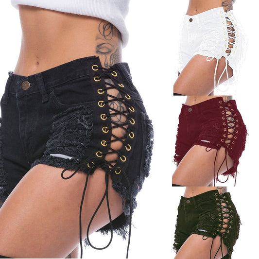 Torn Women's Jean Tie-Up Shorts