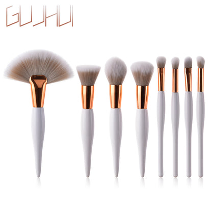 8-Piece Makeup Brush Set with Black Handle/Silver Tubes