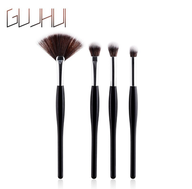 8-Piece Makeup Brush Set with Black Handle/Silver Tubes