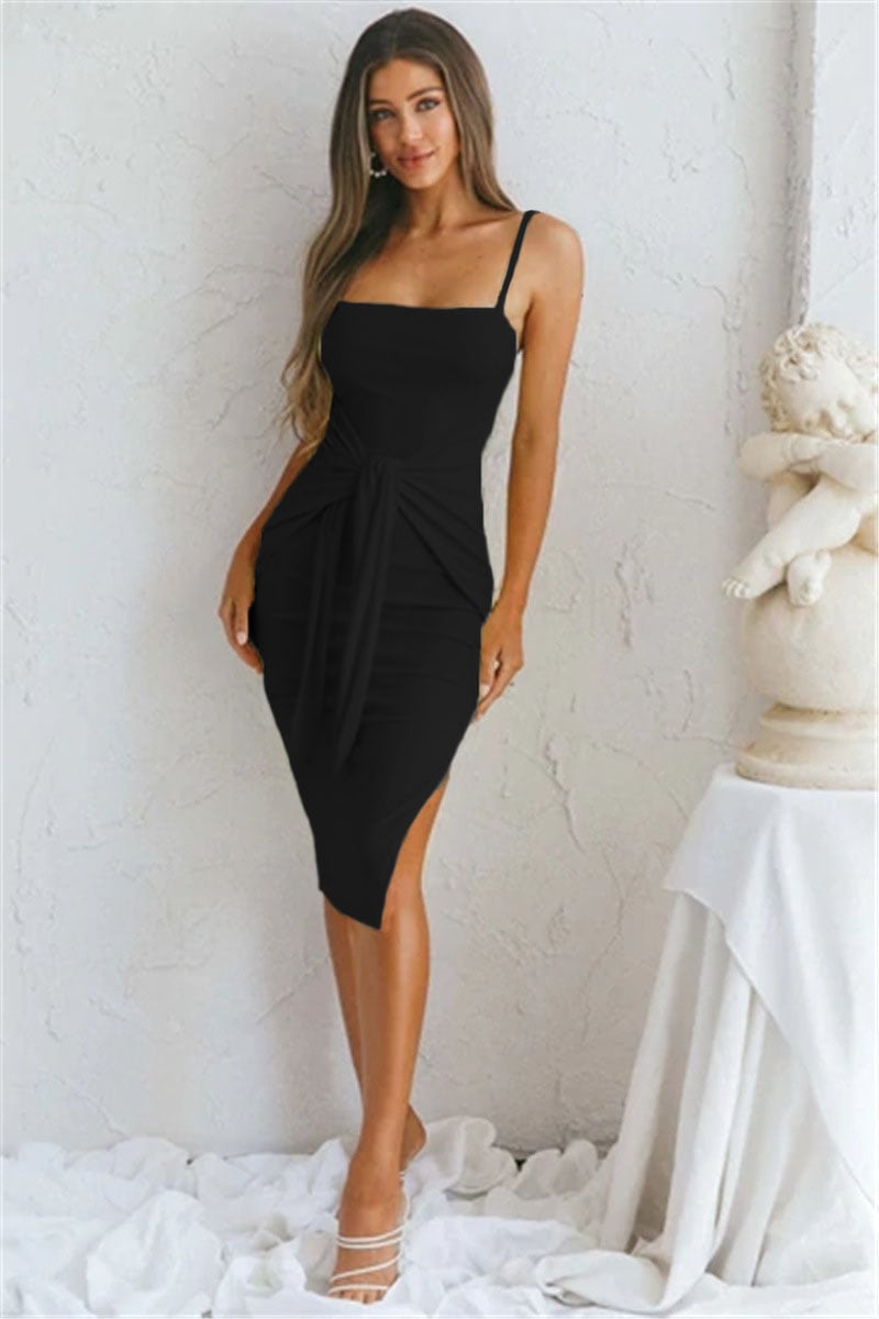 Women's Casual Tight Dress with Strap Slit Detail