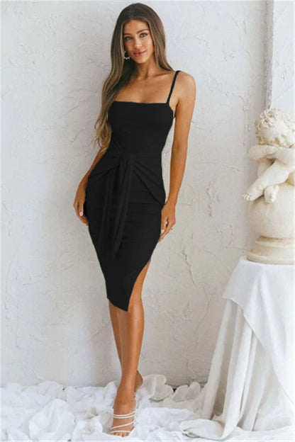 Women's Casual Tight Dress with Strap Slit Detail