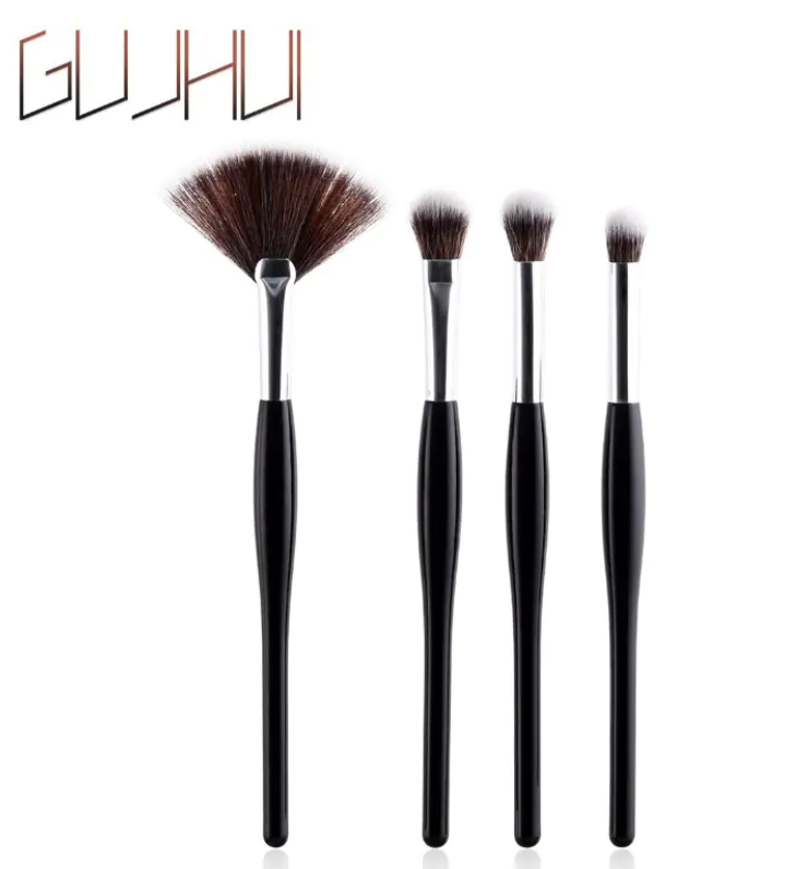8-Piece Makeup Brush Set with Black Handle/Silver Tubes
