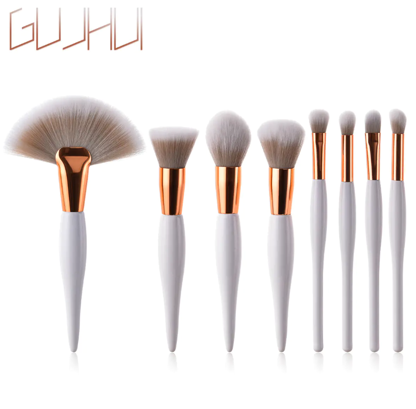 8-Piece Makeup Brush Set with Black Handle/Silver Tubes