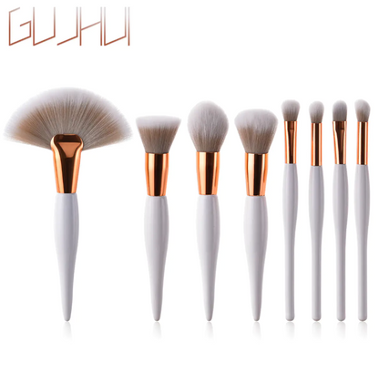 8-Piece Makeup Brush Set with Black Handle/Silver Tubes