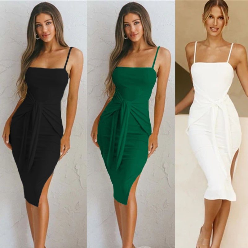 Women's Casual Tight Dress with Strap Slit Detail