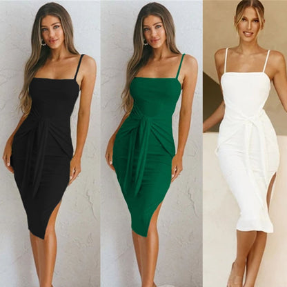 Women's Casual Tight Dress with Strap Slit Detail