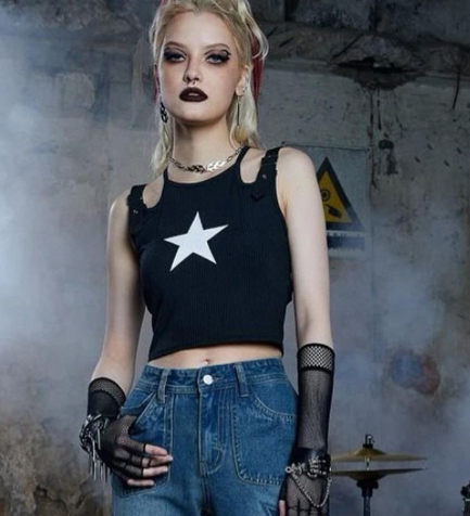 Fashion Vest Shirt with Adjustable Straps & Star Print