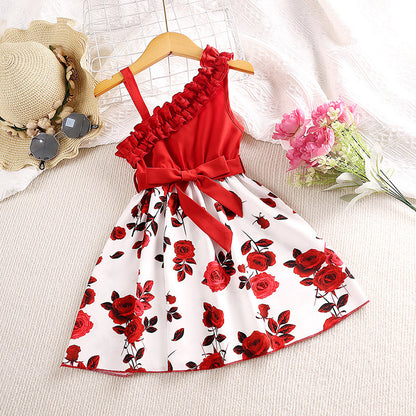 Summer Floral Pattern Girls' Short Sleeve Dress