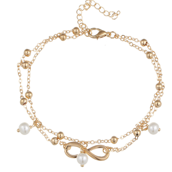 Double Layer Beaded Anklet with 8-Shaped Charm