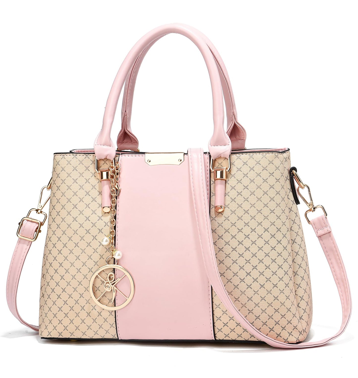 Beige/Pink 3-Zip Compartment Purse
