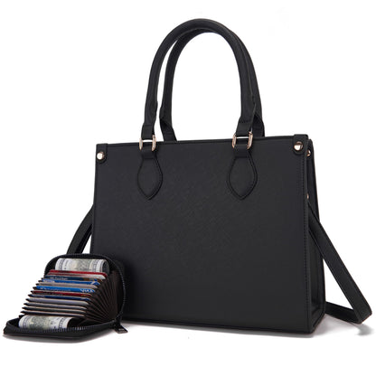 Vegan Leather Purse Set w/ Matching Wallet [2pcs Black]