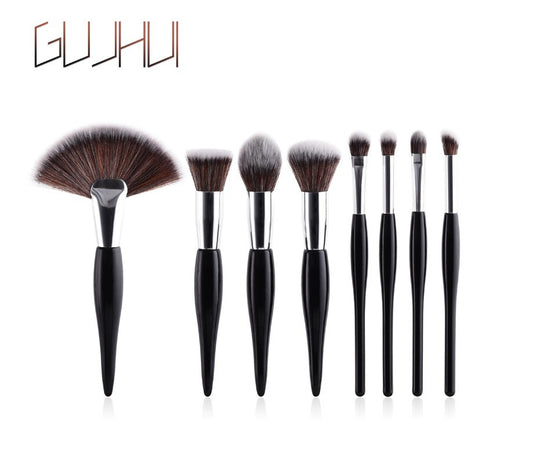 8-Piece Makeup Brush Set with Black Handle/Silver Tubes