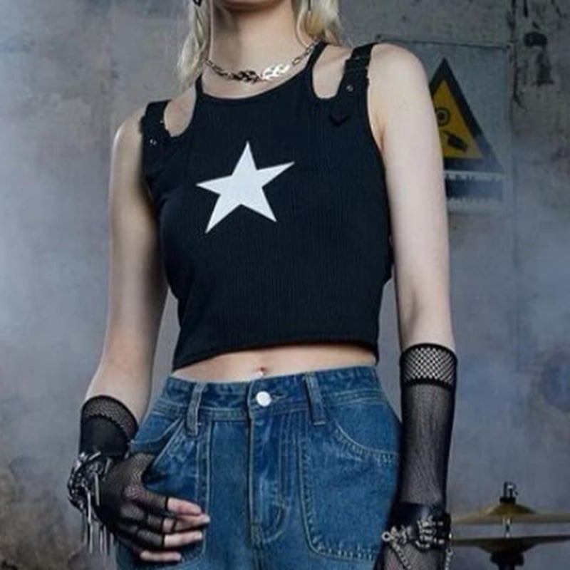 Fashion Vest Shirt with Adjustable Straps & Star Print