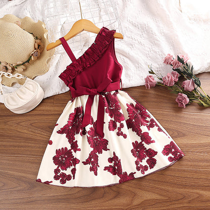 Summer Floral Pattern Girls' Short Sleeve Dress