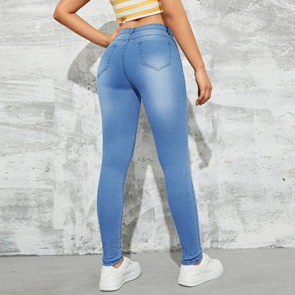 High Waist Skinny Jeans with Slash Pockets for Women