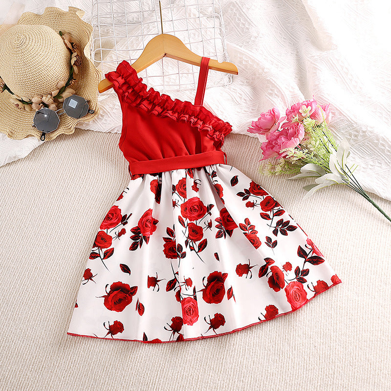 Summer Floral Pattern Girls' Short Sleeve Dress