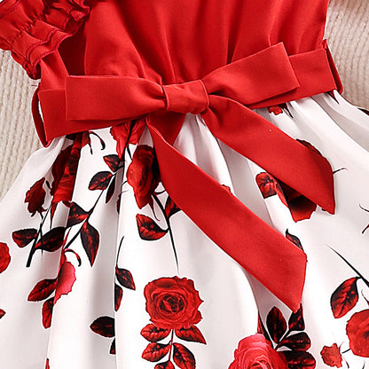 Summer Floral Pattern Girls' Short Sleeve Dress