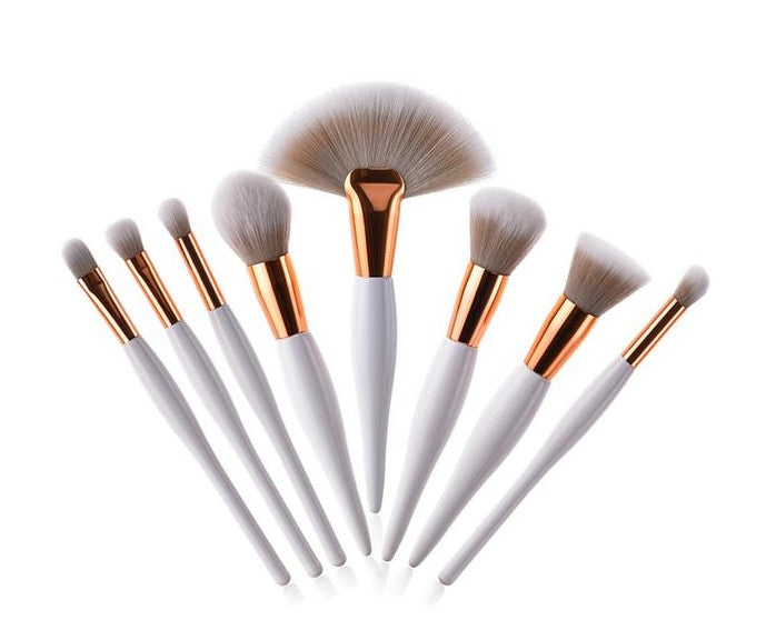 8-Piece Makeup Brush Set with Black Handle/Silver Tubes